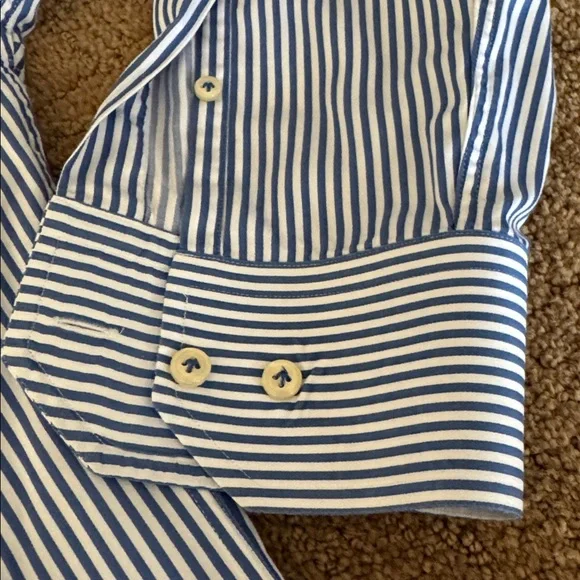 Peter Millar Navy and White Striped Dress Shirt